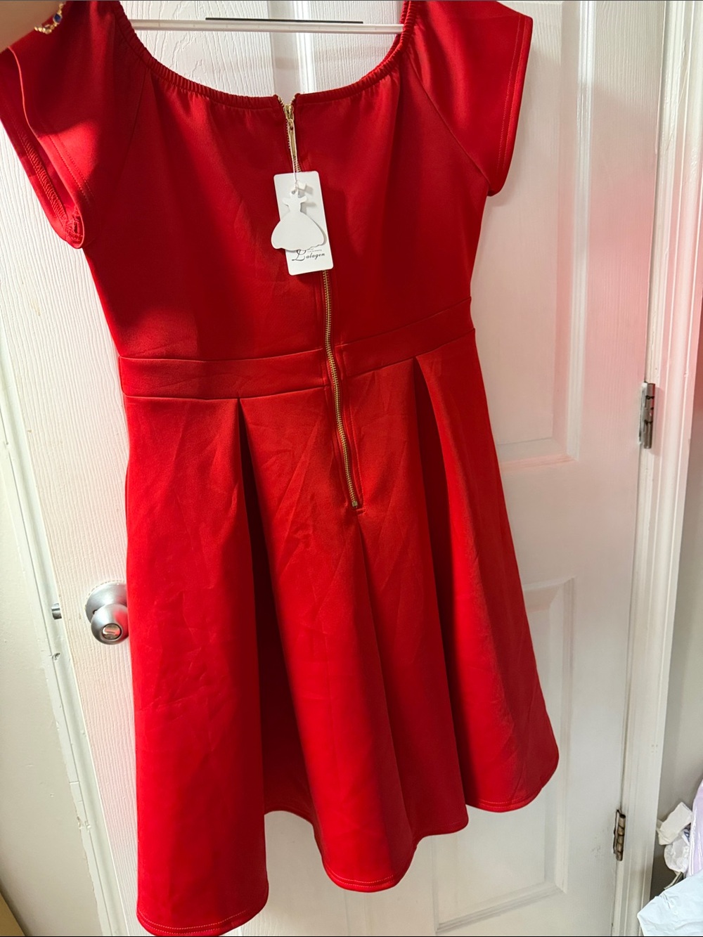 Woman’s Red Fit-and-Flare Dress - Classic Party Dress - Picture 2 of 3
